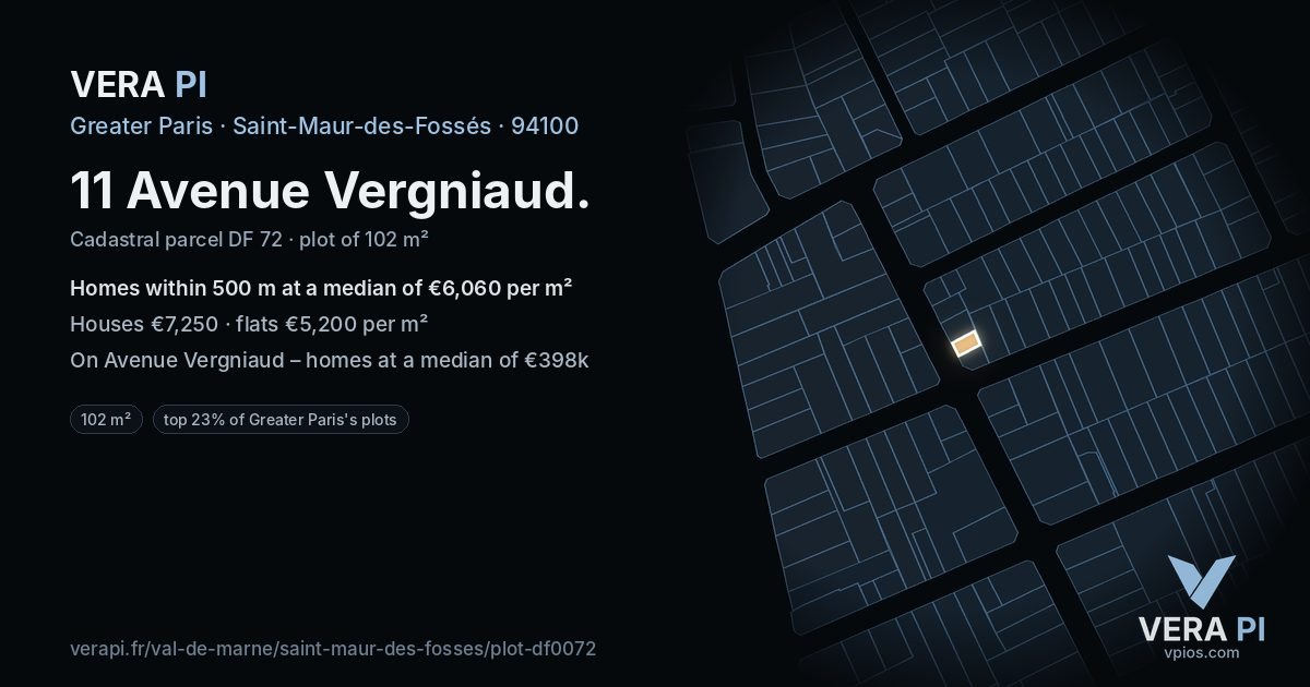 11 Avenue Vergniaud, Saint-Maur-des-Fossés at night – the plot lit, the parcels around coloured by the prices near them