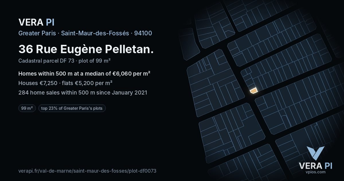 36 Rue Eugène Pelletan, Saint-Maur-des-Fossés at night – the plot lit, the parcels around coloured by the prices near them