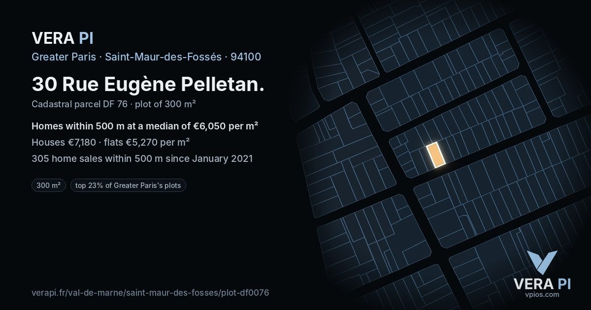 30 Rue Eugène Pelletan, Saint-Maur-des-Fossés at night – the plot lit, the parcels around coloured by the prices near them