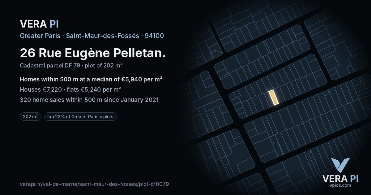 26 Rue Eugène Pelletan, Saint-Maur-des-Fossés at night – the plot lit, the parcels around coloured by the prices near them