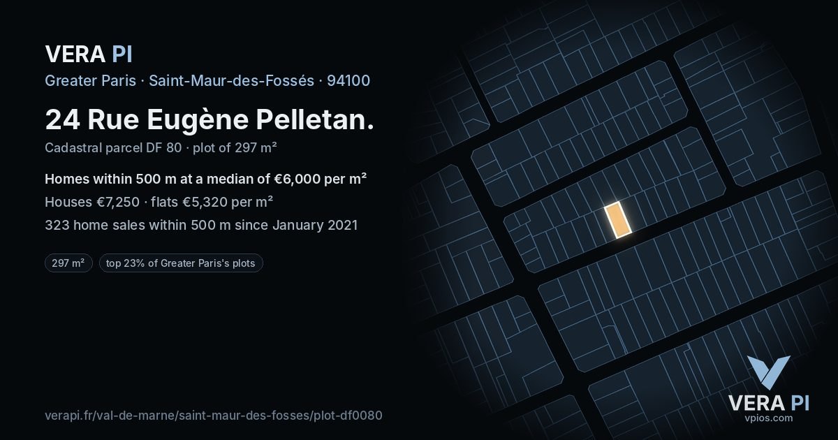 24 Rue Eugène Pelletan, Saint-Maur-des-Fossés at night – the plot lit, the parcels around coloured by the prices near them