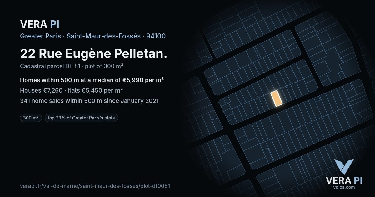 22 Rue Eugène Pelletan, Saint-Maur-des-Fossés at night – the plot lit, the parcels around coloured by the prices near them