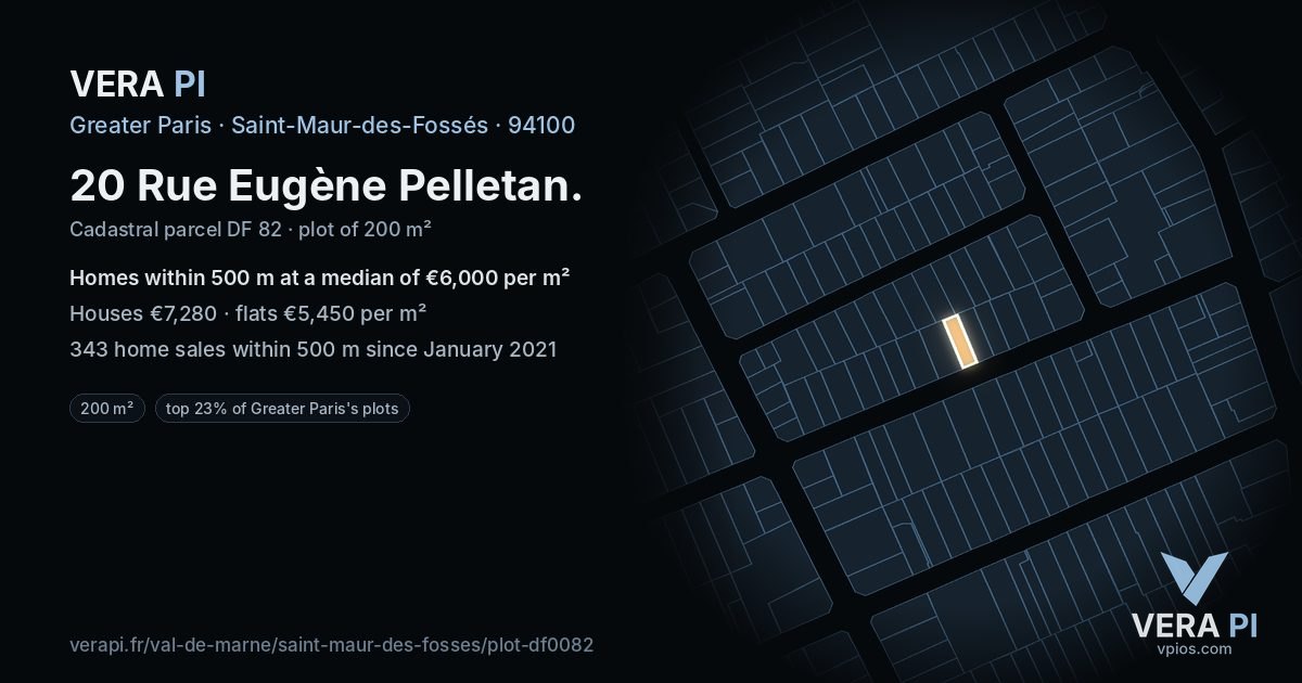 20 Rue Eugène Pelletan, Saint-Maur-des-Fossés at night – the plot lit, the parcels around coloured by the prices near them