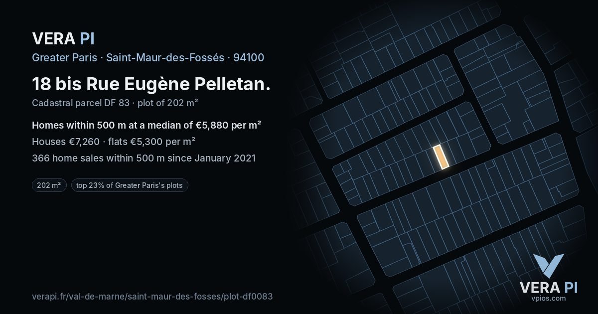 18 bis Rue Eugène Pelletan, Saint-Maur-des-Fossés at night – the plot lit, the parcels around coloured by the prices near them