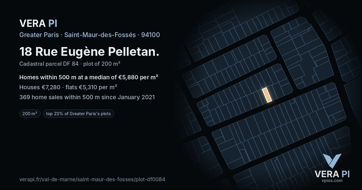 18 Rue Eugène Pelletan, Saint-Maur-des-Fossés at night – the plot lit, the parcels around coloured by the prices near them