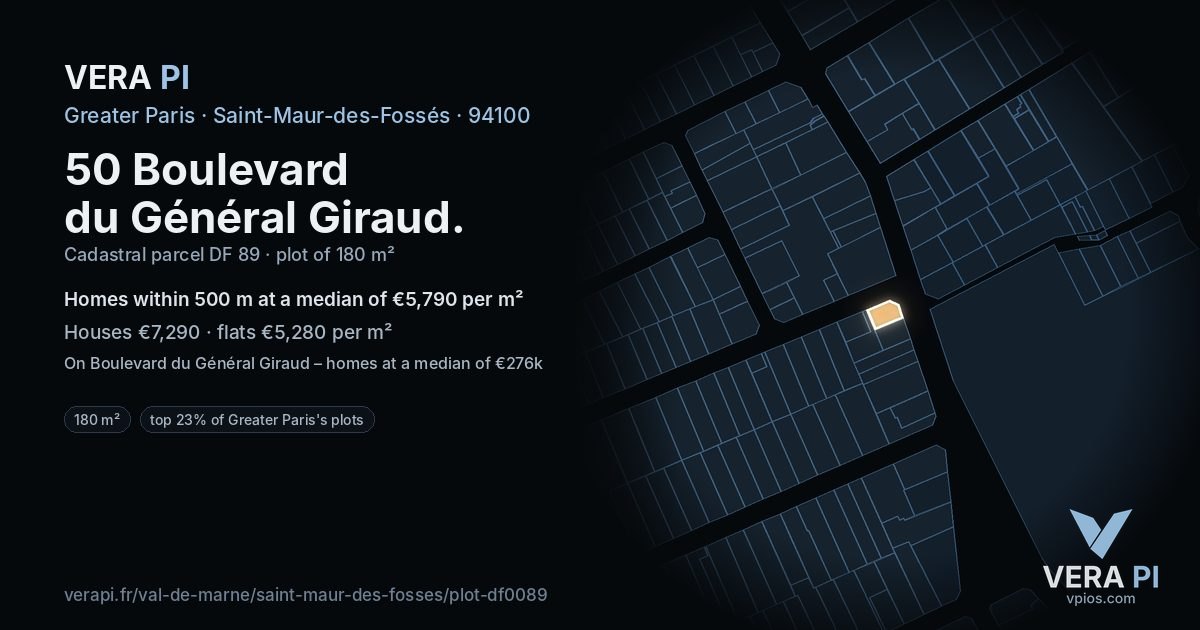 50 Boulevard du Général Giraud, Saint-Maur-des-Fossés at night – the plot lit, the parcels around coloured by the prices near them