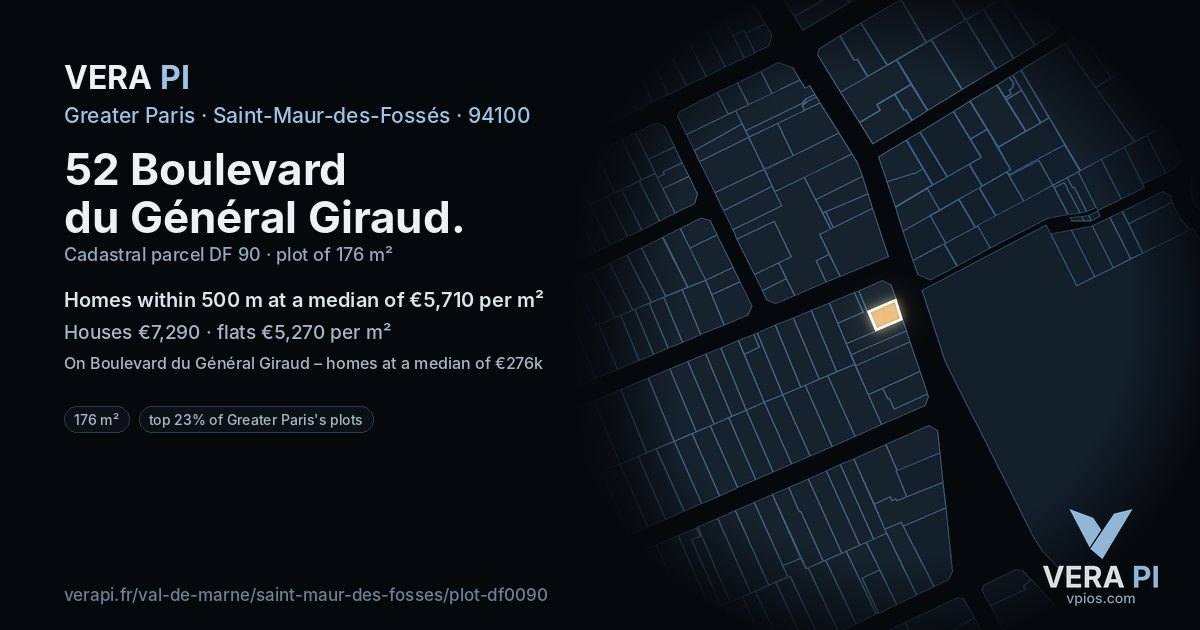52 Boulevard du Général Giraud, Saint-Maur-des-Fossés at night – the plot lit, the parcels around coloured by the prices near them