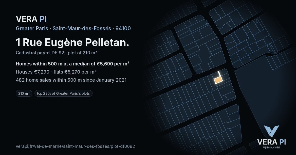 1 Rue Eugène Pelletan, Saint-Maur-des-Fossés at night – the plot lit, the parcels around coloured by the prices near them