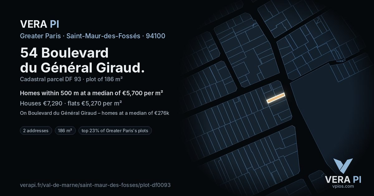 54 Boulevard du Général Giraud, Saint-Maur-des-Fossés at night – the plot lit, the parcels around coloured by the prices near them
