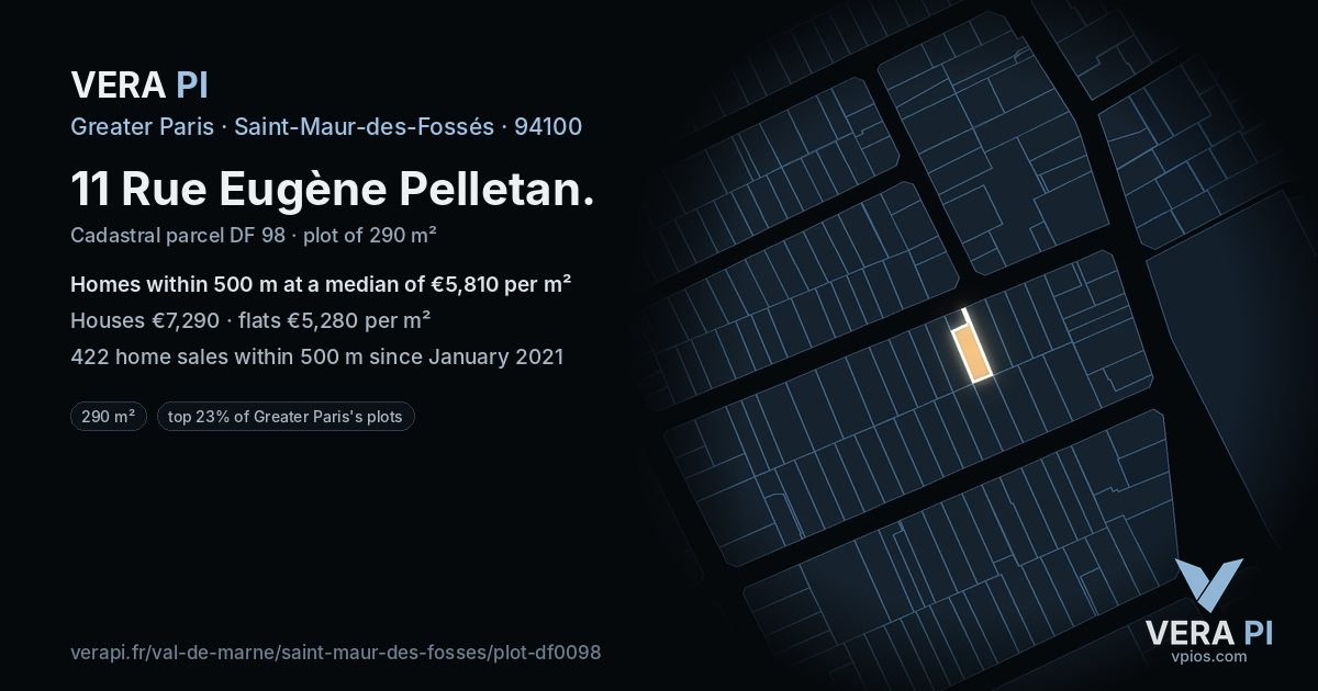 11 Rue Eugène Pelletan, Saint-Maur-des-Fossés at night – the plot lit, the parcels around coloured by the prices near them