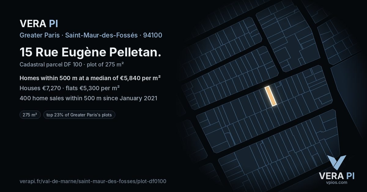 15 Rue Eugène Pelletan, Saint-Maur-des-Fossés at night – the plot lit, the parcels around coloured by the prices near them