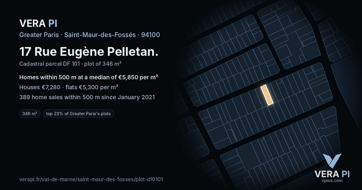 17 Rue Eugène Pelletan, Saint-Maur-des-Fossés at night – the plot lit, the parcels around coloured by the prices near them