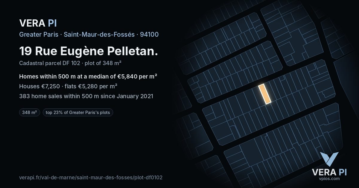 19 Rue Eugène Pelletan, Saint-Maur-des-Fossés at night – the plot lit, the parcels around coloured by the prices near them