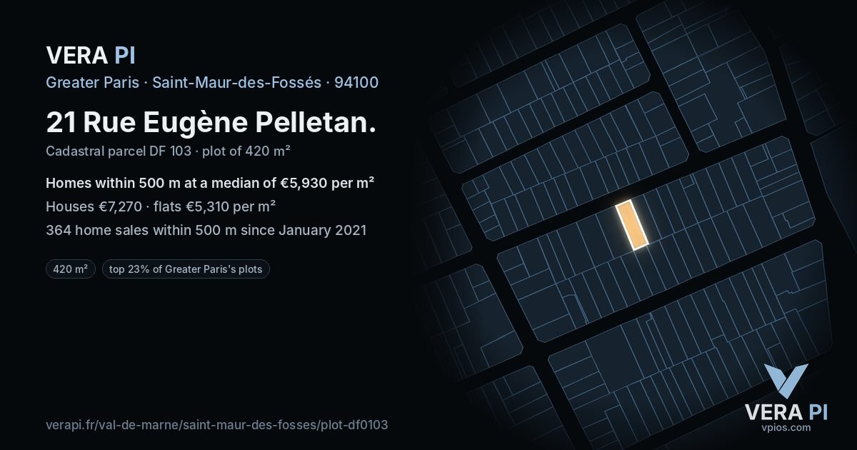 21 Rue Eugène Pelletan, Saint-Maur-des-Fossés at night – the plot lit, the parcels around coloured by the prices near them