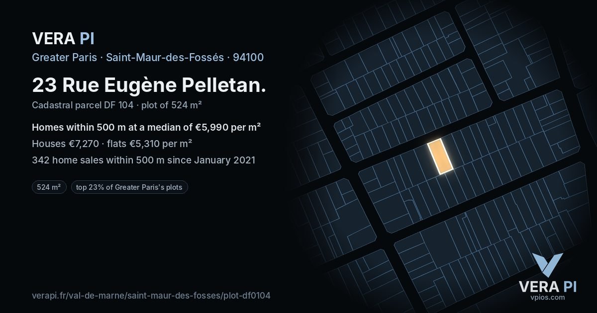 23 Rue Eugène Pelletan, Saint-Maur-des-Fossés at night – the plot lit, the parcels around coloured by the prices near them