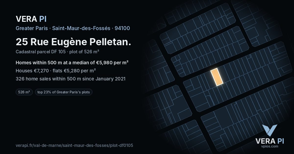 25 Rue Eugène Pelletan, Saint-Maur-des-Fossés at night – the plot lit, the parcels around coloured by the prices near them