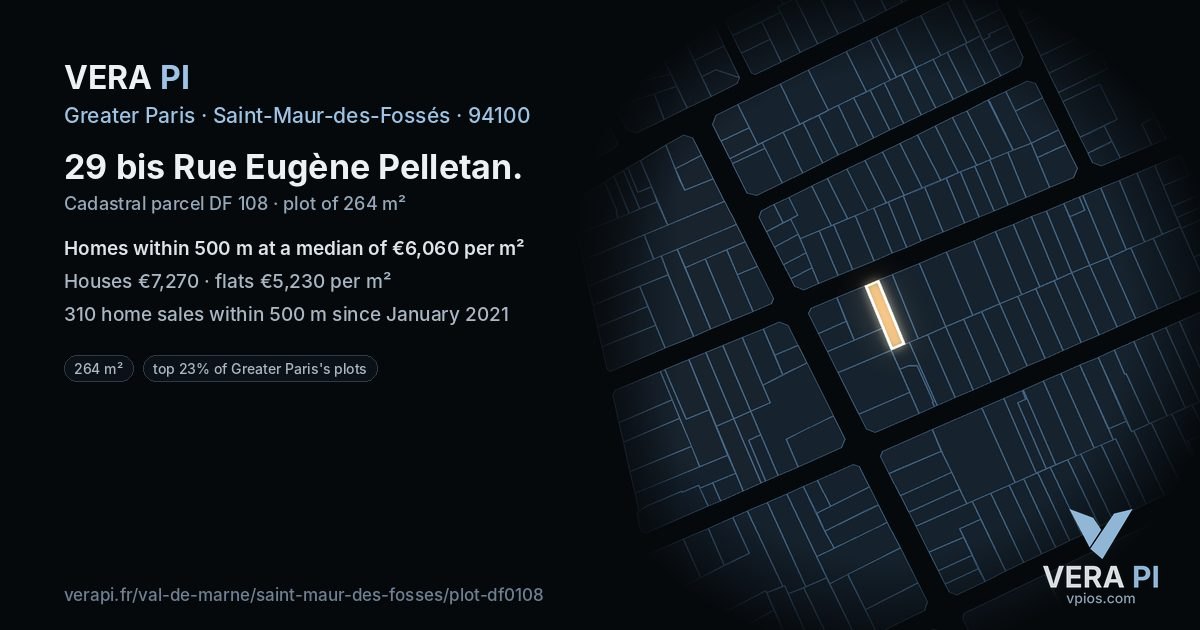 29 bis Rue Eugène Pelletan, Saint-Maur-des-Fossés at night – the plot lit, the parcels around coloured by the prices near them