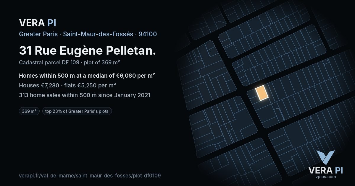 31 Rue Eugène Pelletan, Saint-Maur-des-Fossés at night – the plot lit, the parcels around coloured by the prices near them