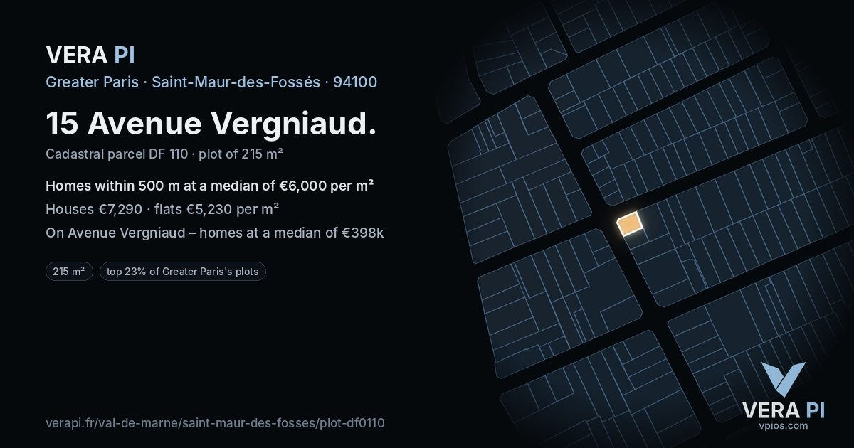 15 Avenue Vergniaud, Saint-Maur-des-Fossés at night – the plot lit, the parcels around coloured by the prices near them