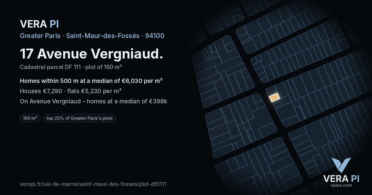 17 Avenue Vergniaud, Saint-Maur-des-Fossés at night – the plot lit, the parcels around coloured by the prices near them