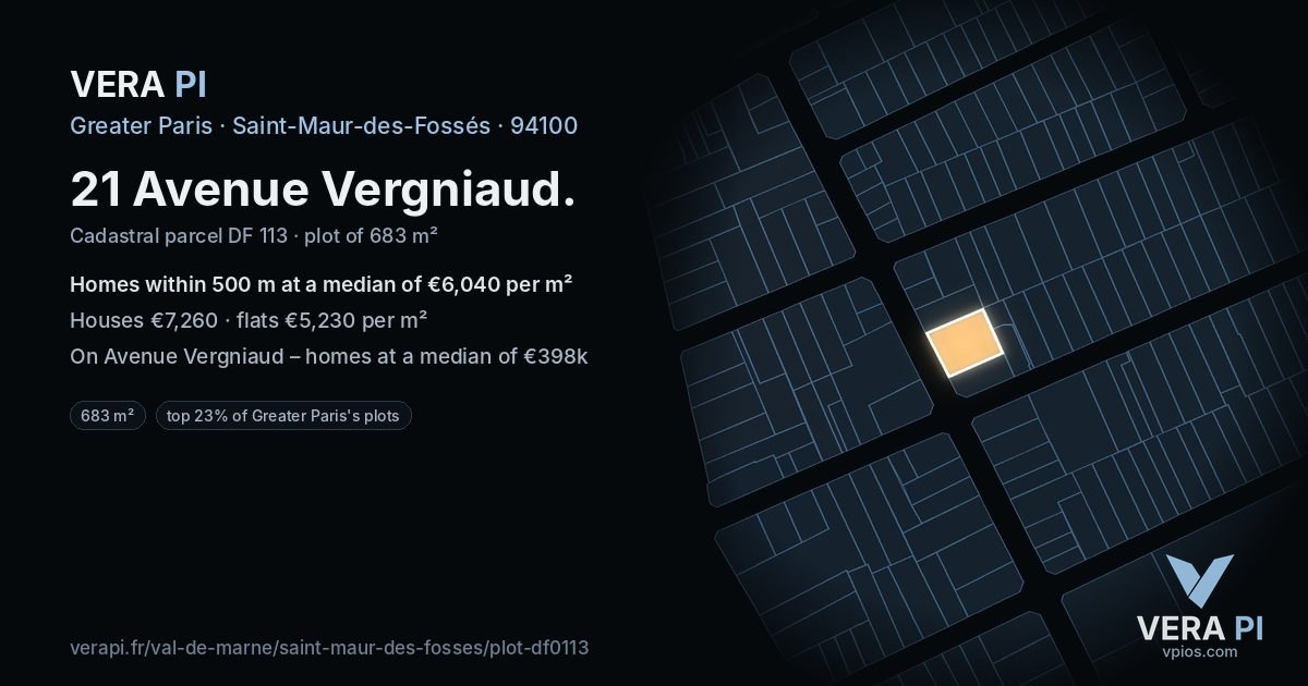 21 Avenue Vergniaud, Saint-Maur-des-Fossés at night – the plot lit, the parcels around coloured by the prices near them