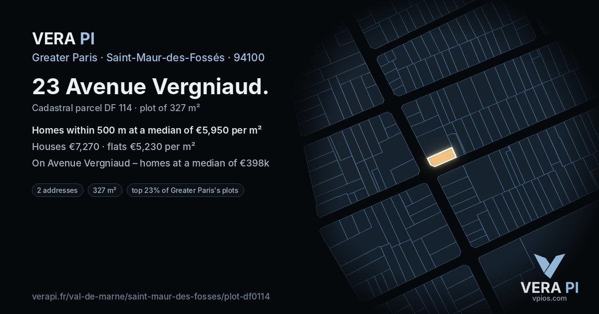 23 Avenue Vergniaud, Saint-Maur-des-Fossés at night – the plot lit, the parcels around coloured by the prices near them