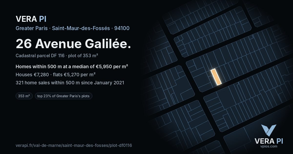 26 Avenue Galilée, Saint-Maur-des-Fossés at night – the plot lit, the parcels around coloured by the prices near them