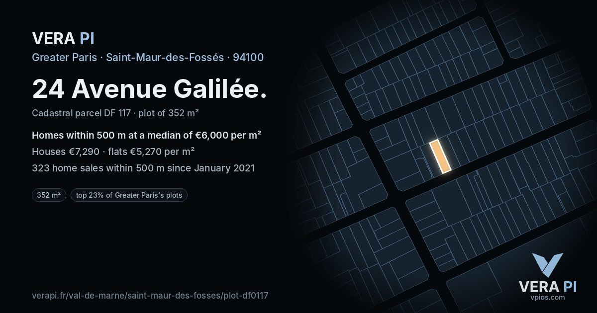 24 Avenue Galilée, Saint-Maur-des-Fossés at night – the plot lit, the parcels around coloured by the prices near them
