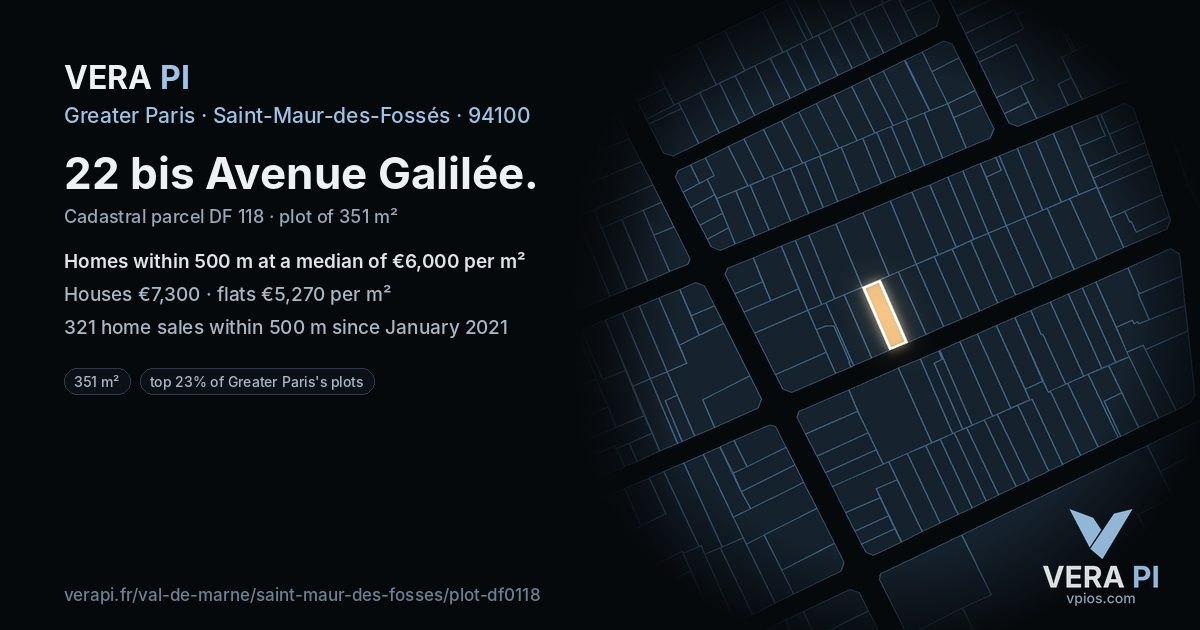 22 bis Avenue Galilée, Saint-Maur-des-Fossés at night – the plot lit, the parcels around coloured by the prices near them