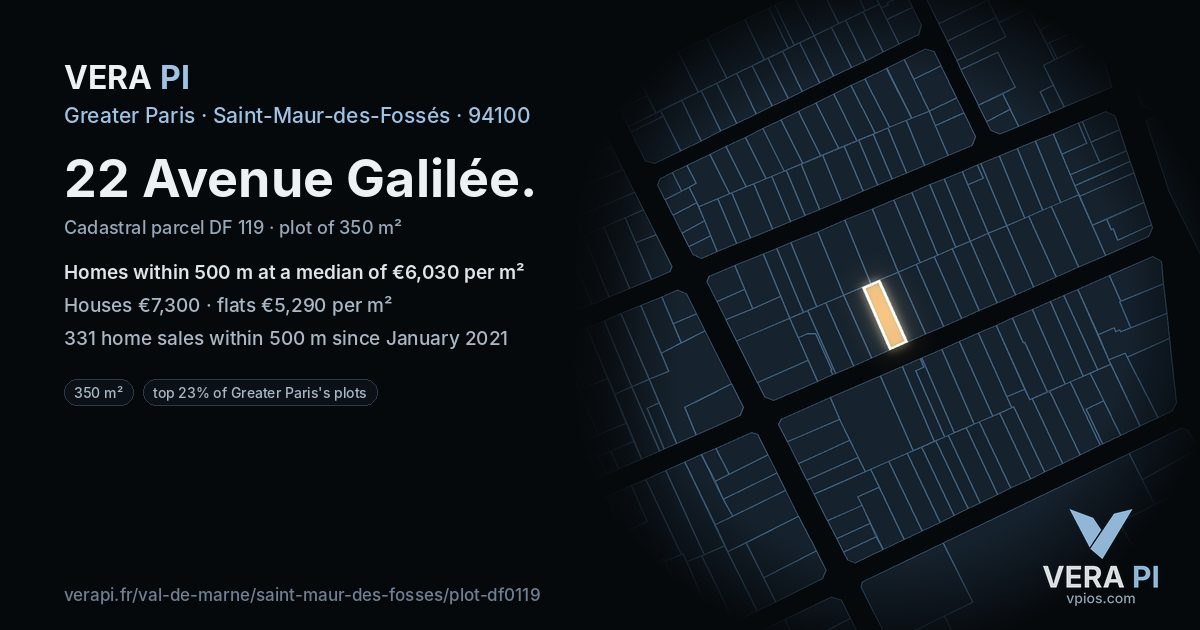 22 Avenue Galilée, Saint-Maur-des-Fossés at night – the plot lit, the parcels around coloured by the prices near them