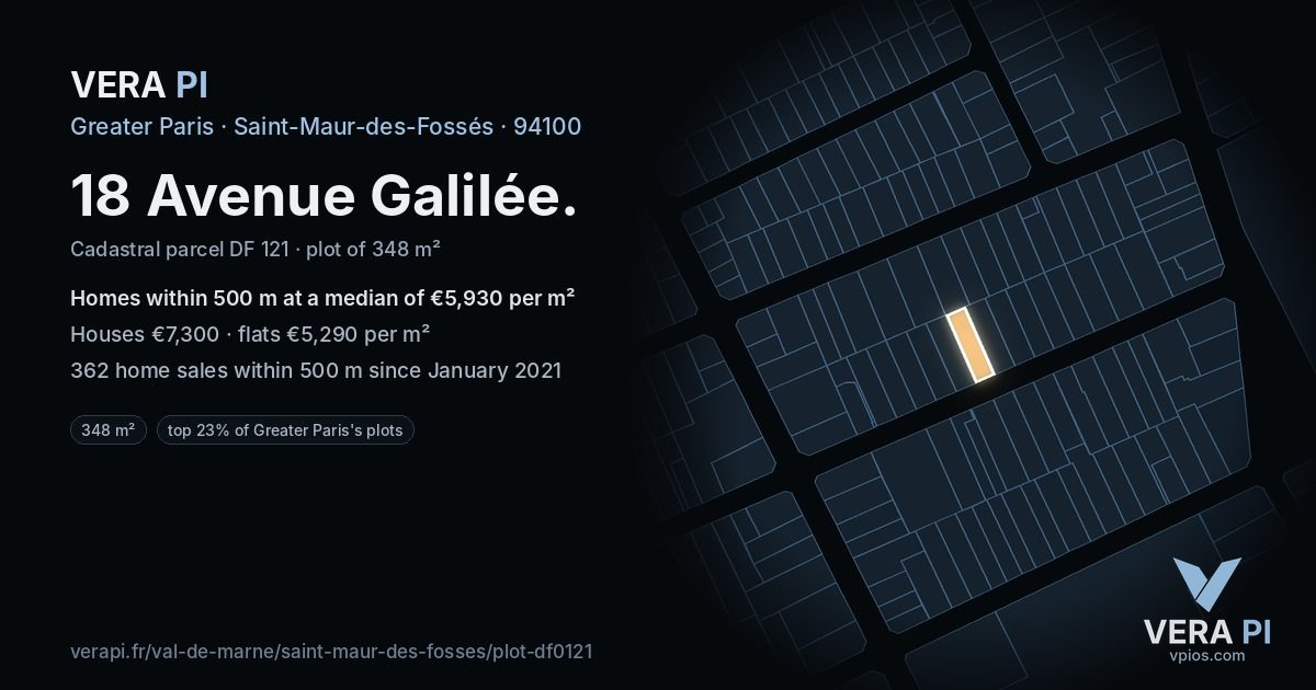 18 Avenue Galilée, Saint-Maur-des-Fossés at night – the plot lit, the parcels around coloured by the prices near them