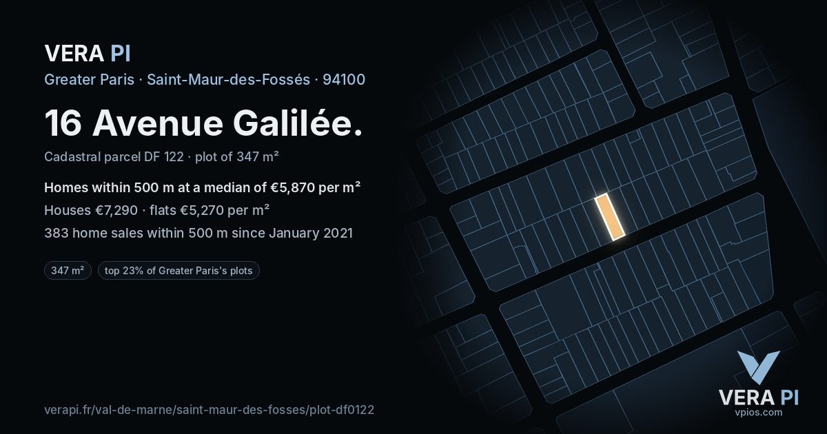 16 Avenue Galilée, Saint-Maur-des-Fossés at night – the plot lit, the parcels around coloured by the prices near them