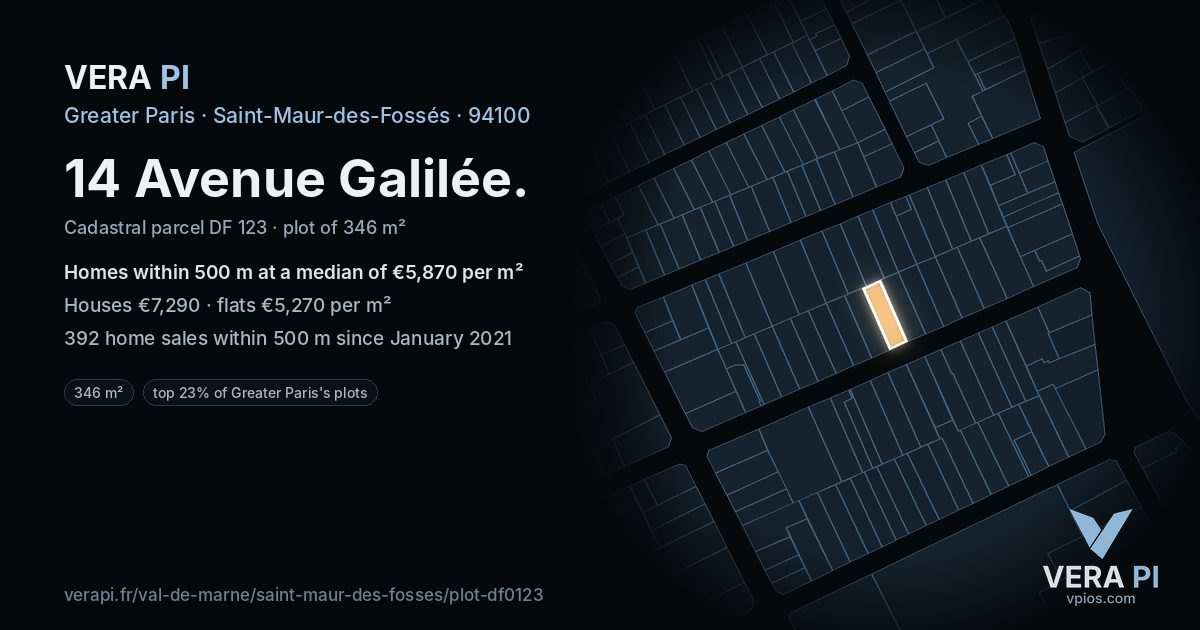 14 Avenue Galilée, Saint-Maur-des-Fossés at night – the plot lit, the parcels around coloured by the prices near them