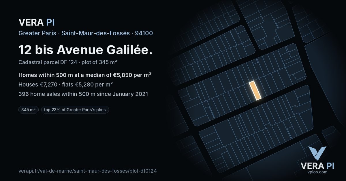 12 bis Avenue Galilée, Saint-Maur-des-Fossés at night – the plot lit, the parcels around coloured by the prices near them