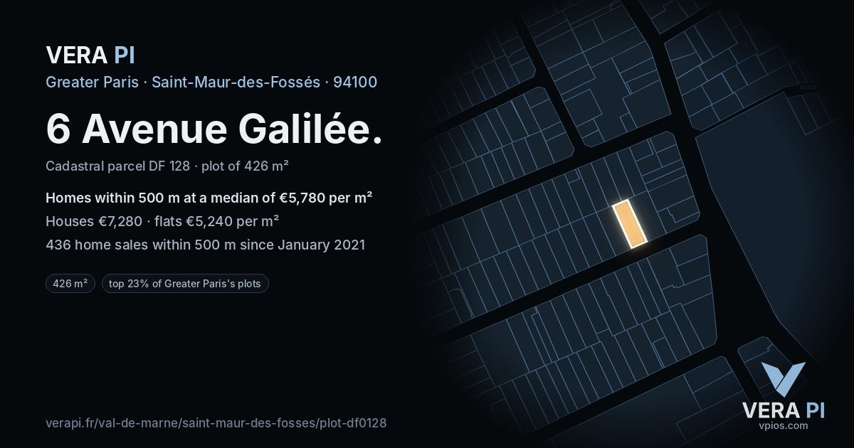 6 Avenue Galilée, Saint-Maur-des-Fossés at night – the plot lit, the parcels around coloured by the prices near them