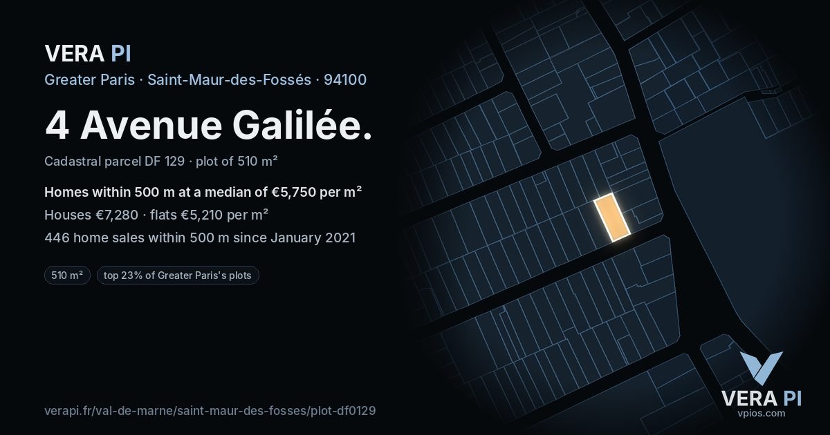 4 Avenue Galilée, Saint-Maur-des-Fossés at night – the plot lit, the parcels around coloured by the prices near them