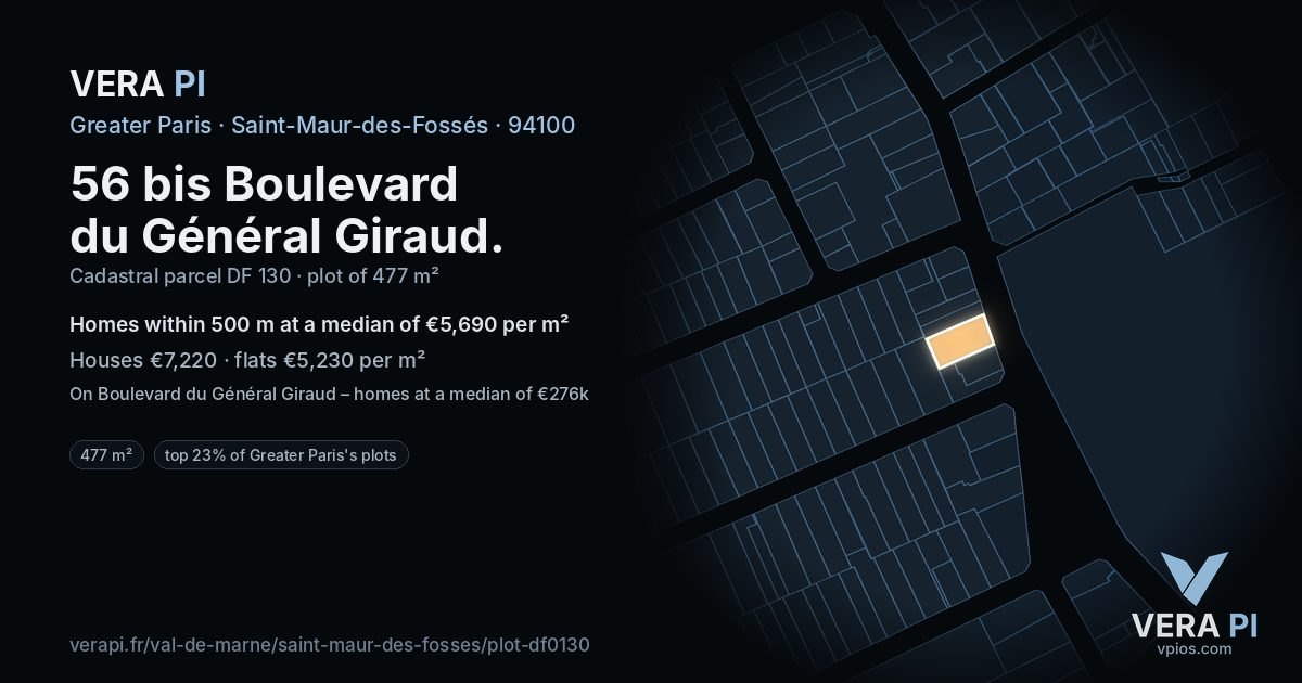 56 bis Boulevard du Général Giraud, Saint-Maur-des-Fossés at night – the plot lit, the parcels around coloured by the prices near them