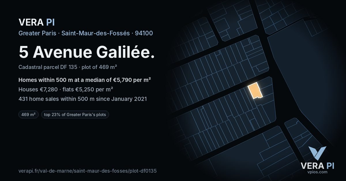 5 Avenue Galilée, Saint-Maur-des-Fossés at night – the plot lit, the parcels around coloured by the prices near them