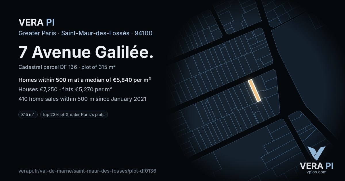 7 Avenue Galilée, Saint-Maur-des-Fossés at night – the plot lit, the parcels around coloured by the prices near them