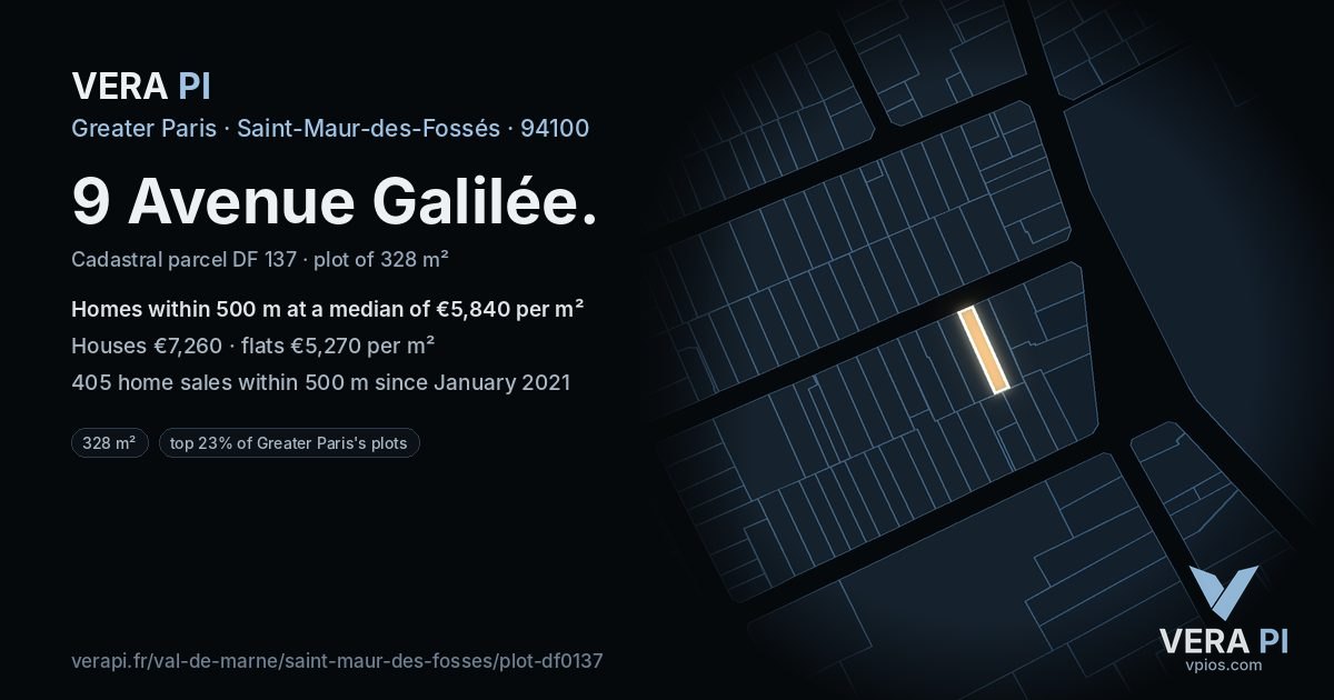 9 Avenue Galilée, Saint-Maur-des-Fossés at night – the plot lit, the parcels around coloured by the prices near them