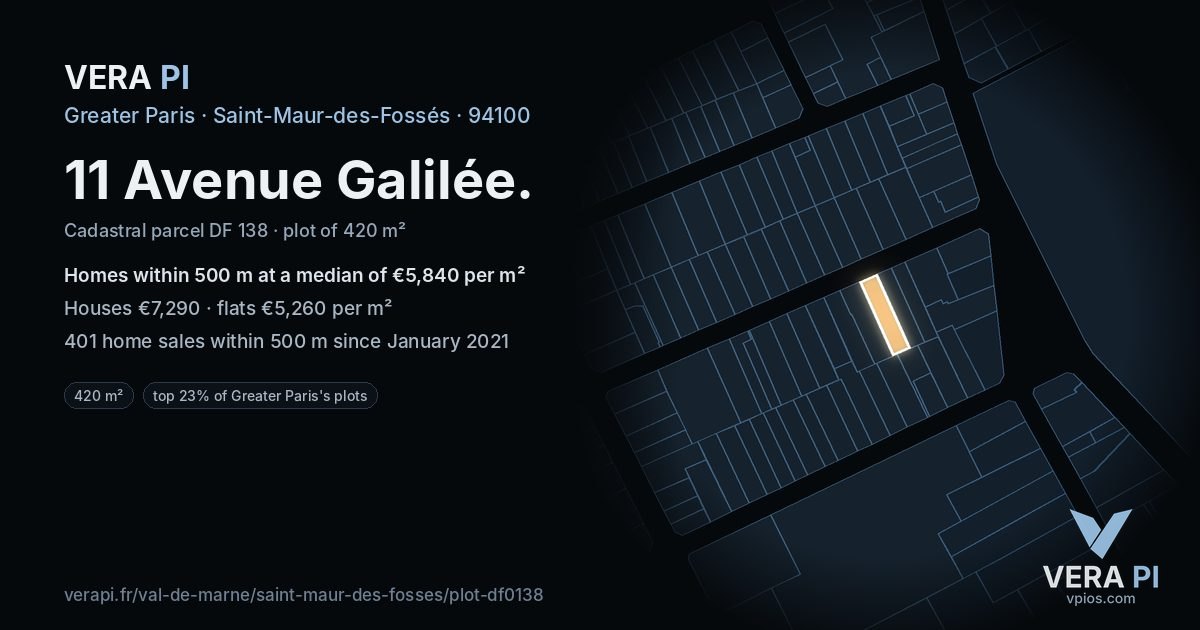 11 Avenue Galilée, Saint-Maur-des-Fossés at night – the plot lit, the parcels around coloured by the prices near them