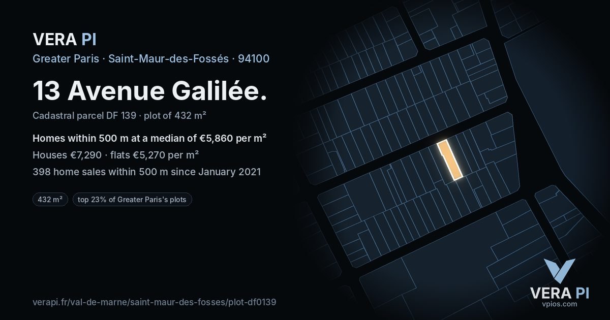 13 Avenue Galilée, Saint-Maur-des-Fossés at night – the plot lit, the parcels around coloured by the prices near them