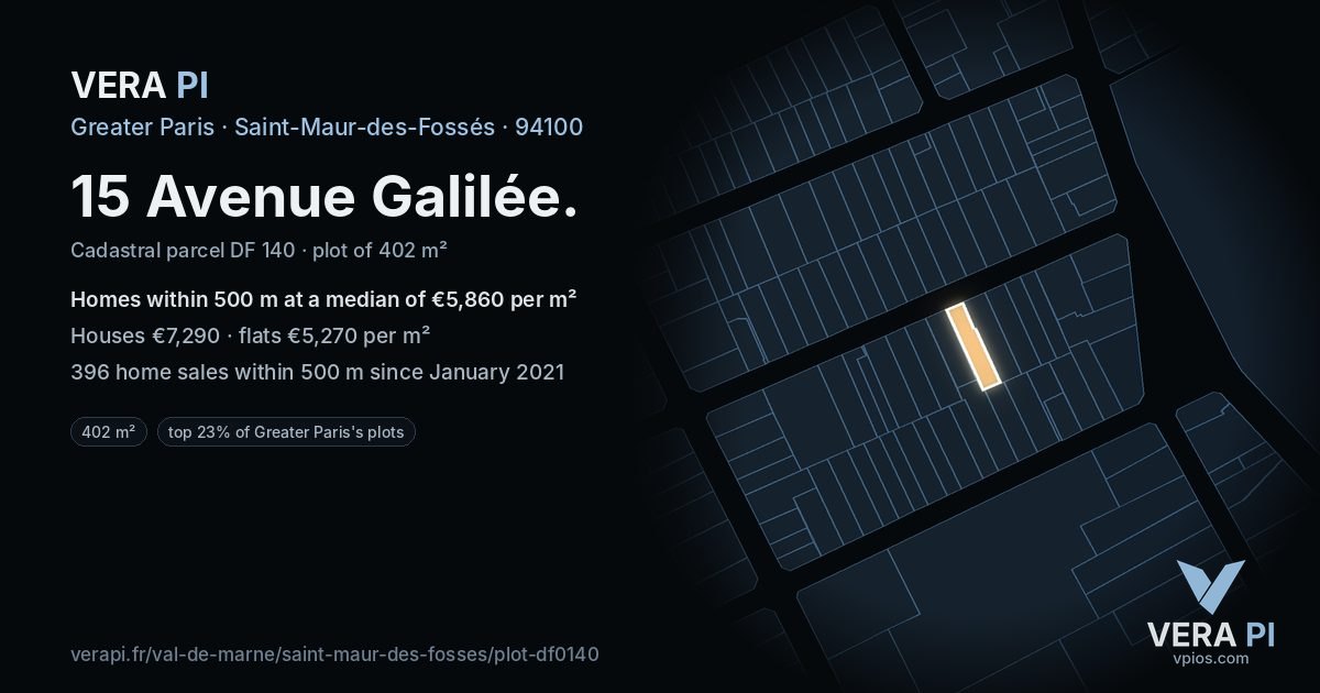 15 Avenue Galilée, Saint-Maur-des-Fossés at night – the plot lit, the parcels around coloured by the prices near them