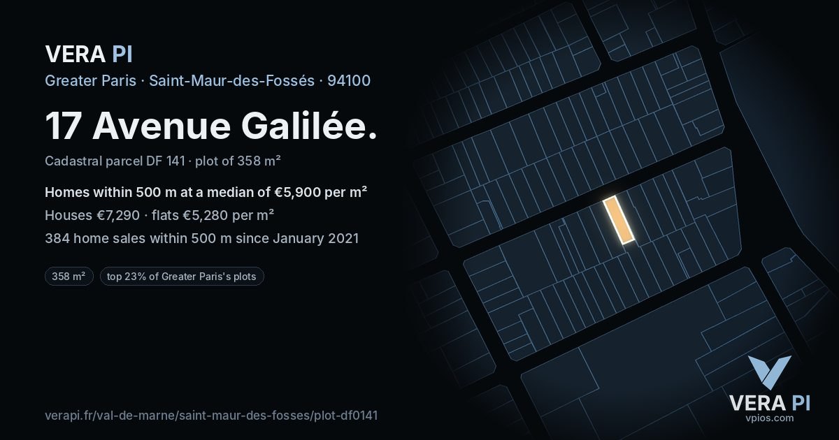 17 Avenue Galilée, Saint-Maur-des-Fossés at night – the plot lit, the parcels around coloured by the prices near them