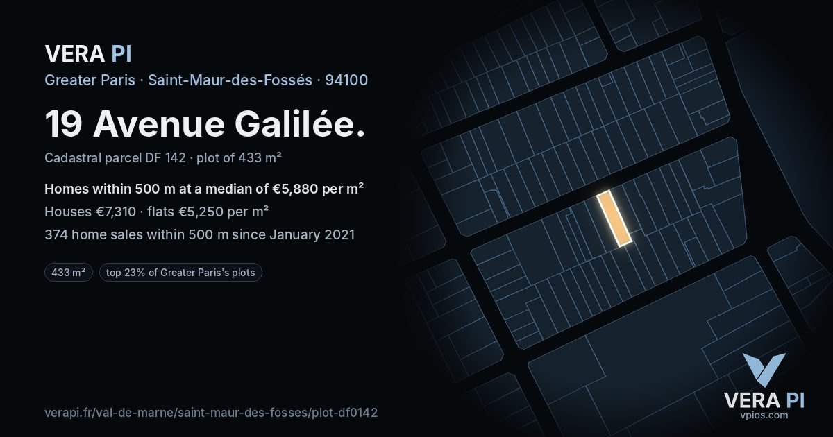 19 Avenue Galilée, Saint-Maur-des-Fossés at night – the plot lit, the parcels around coloured by the prices near them