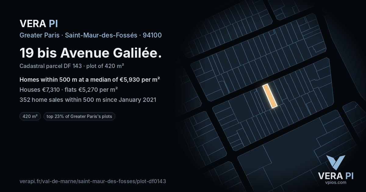 19 bis Avenue Galilée, Saint-Maur-des-Fossés at night – the plot lit, the parcels around coloured by the prices near them