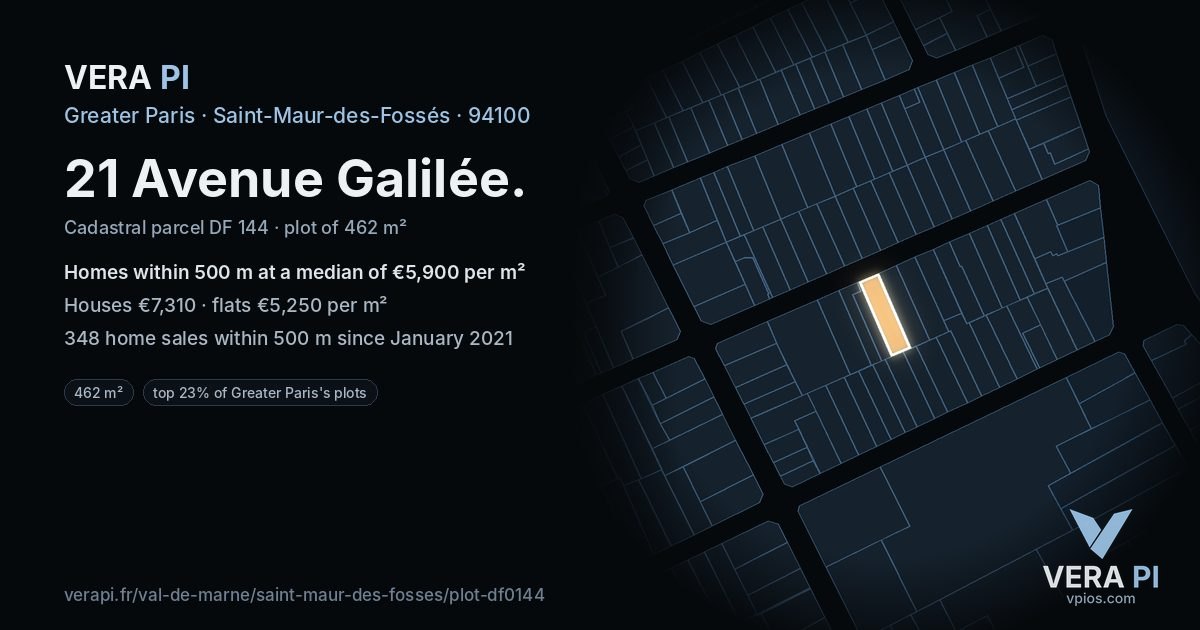 21 Avenue Galilée, Saint-Maur-des-Fossés at night – the plot lit, the parcels around coloured by the prices near them