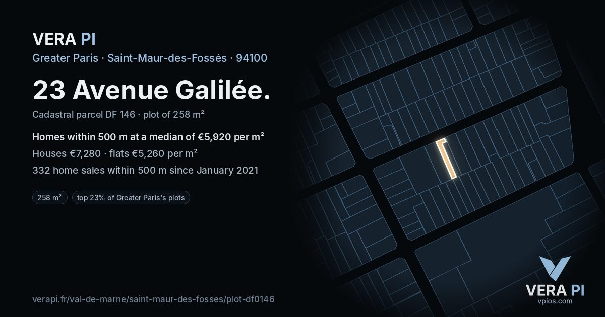 23 Avenue Galilée, Saint-Maur-des-Fossés at night – the plot lit, the parcels around coloured by the prices near them