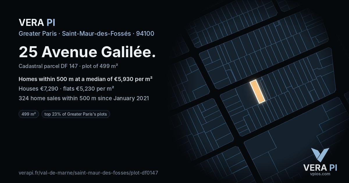 25 Avenue Galilée, Saint-Maur-des-Fossés at night – the plot lit, the parcels around coloured by the prices near them
