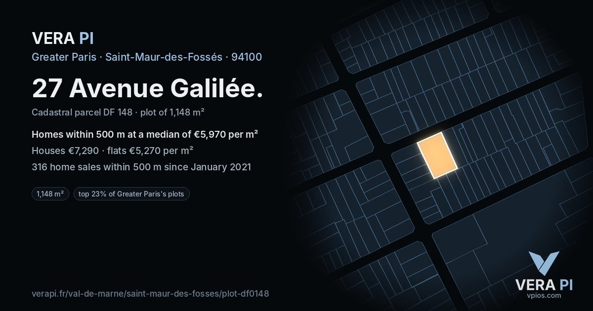 27 Avenue Galilée, Saint-Maur-des-Fossés at night – the plot lit, the parcels around coloured by the prices near them